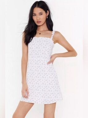 Nasty Gal White Floral Strappy A Line Mini Dress - Large